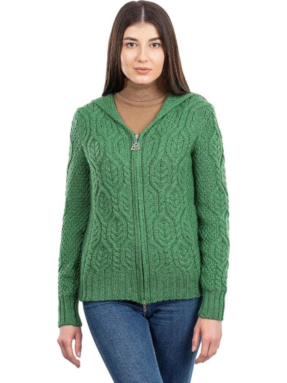 Cozy Hooded Zip Cardigan - Pure Merino Wool Irish Sweater, Warm & Breathable